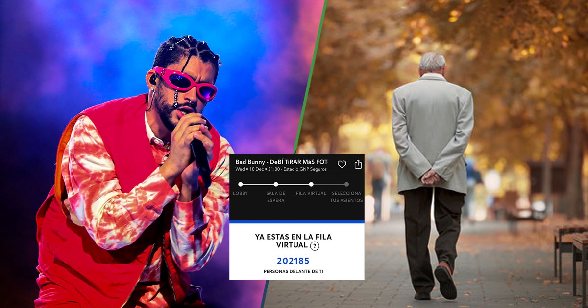 Man joins Bad Bunny's virtual queue and emerges 10 years later with grandchildren and a graduate degree.