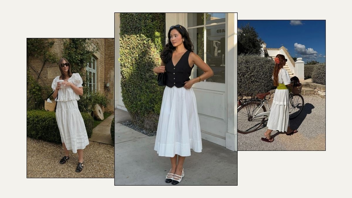 Mis conjuntos de verano más elegantes incluyen una falda midi blanca. Son los más chic que he encontrado.