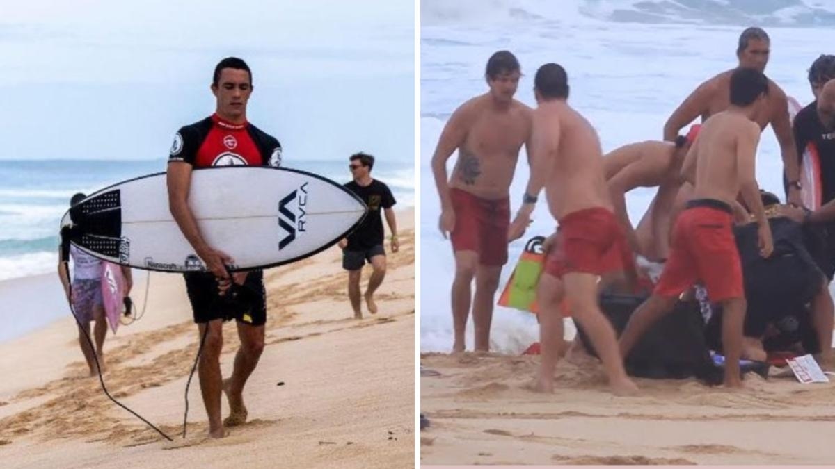 Makai McNamara, surfer, cudem przeżywa uderzenie fali