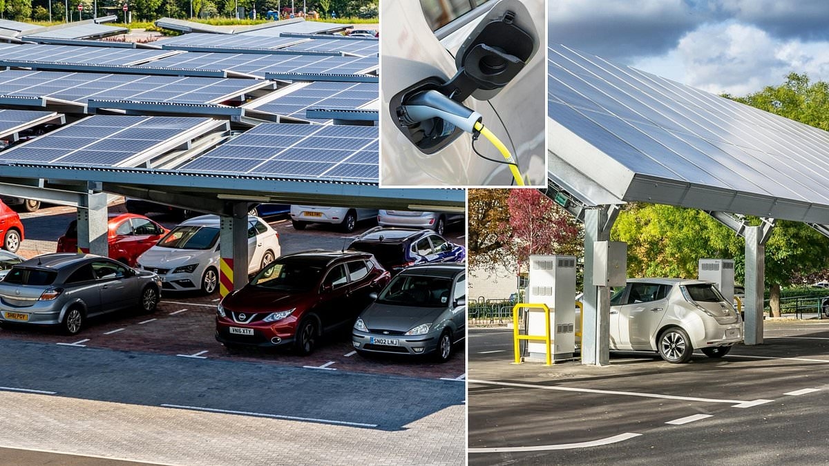 Los estacionamientos podrían cubrirse con paneles solares para facilitar la carga de vehículos eléctricos como parte del último impulso Net Zero