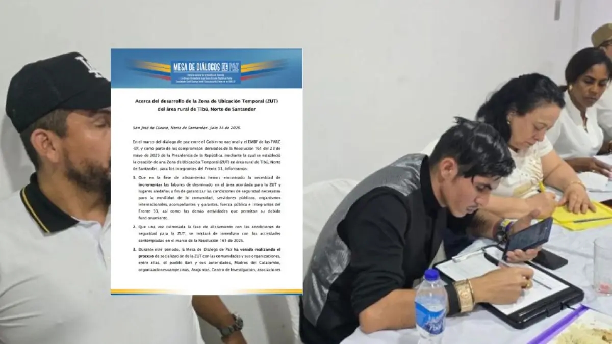 O estabelecimento de uma Zona de Implantação Temporária para a Frente 33 em Tibú está atrasado devido ao trabalho de desminagem.