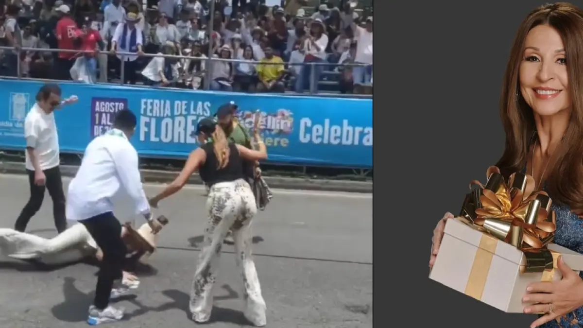 Amparo Grisales stürzt während der Silleteros-Parade und erhebt sich würdevoll wieder, was ihm auf der Blumenmesse 2025 Applaus einbringt.