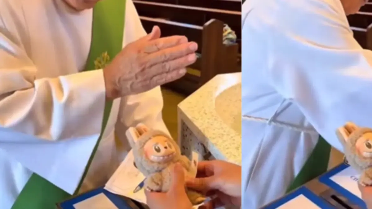 Un sacerdote ha battezzato un Labubu e il video ha scatenato critiche sui social media.