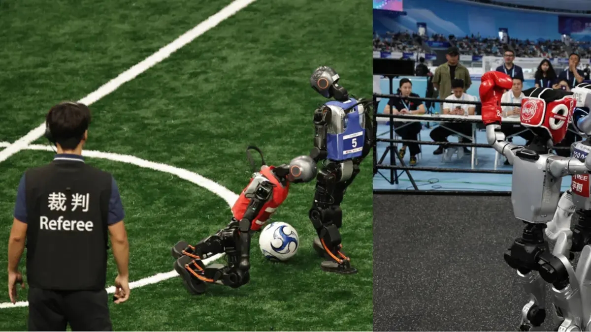 So erlebte man die erste Weltmeisterschaft der humanoiden Roboter in China: Fußball, Boxen und Leichtathletik in einem historischen Wettkampf.