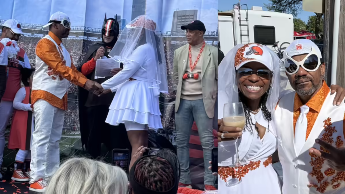 Cleveland Browns taraftarları, aşk hikayelerinin başladığı stadyumun önünde evlendi.