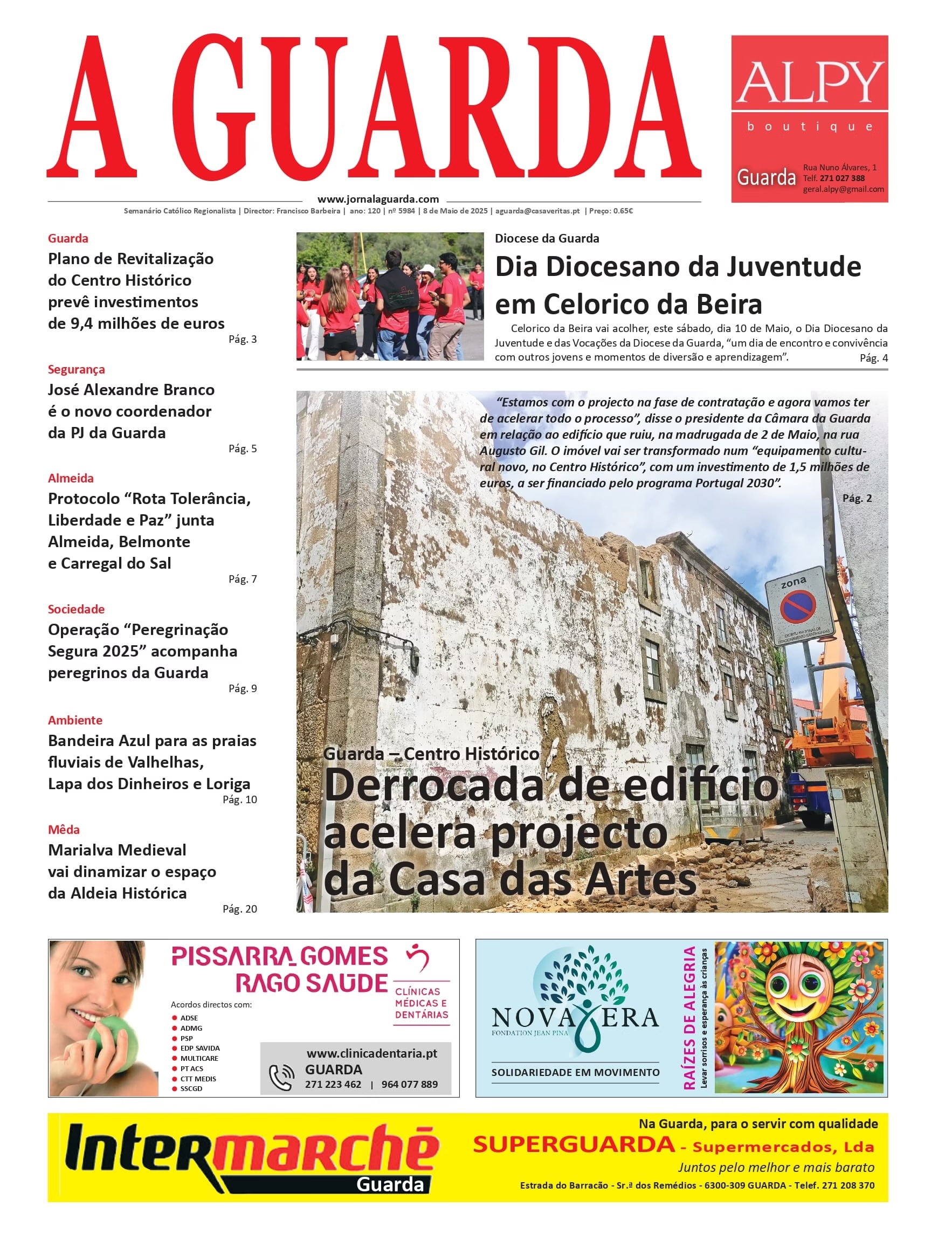 Voorpagina van de editie van 8 mei 2025 van de krant A GUARDA