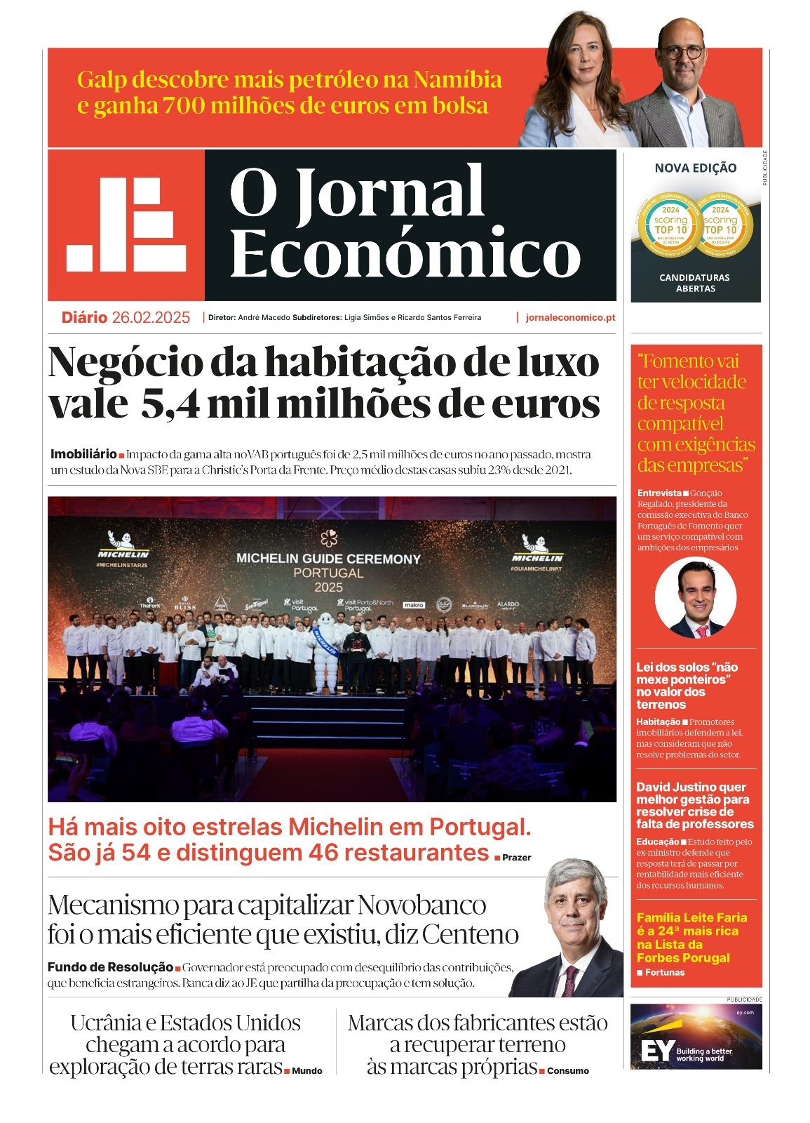 La première page du Jornal Económico du 26 février