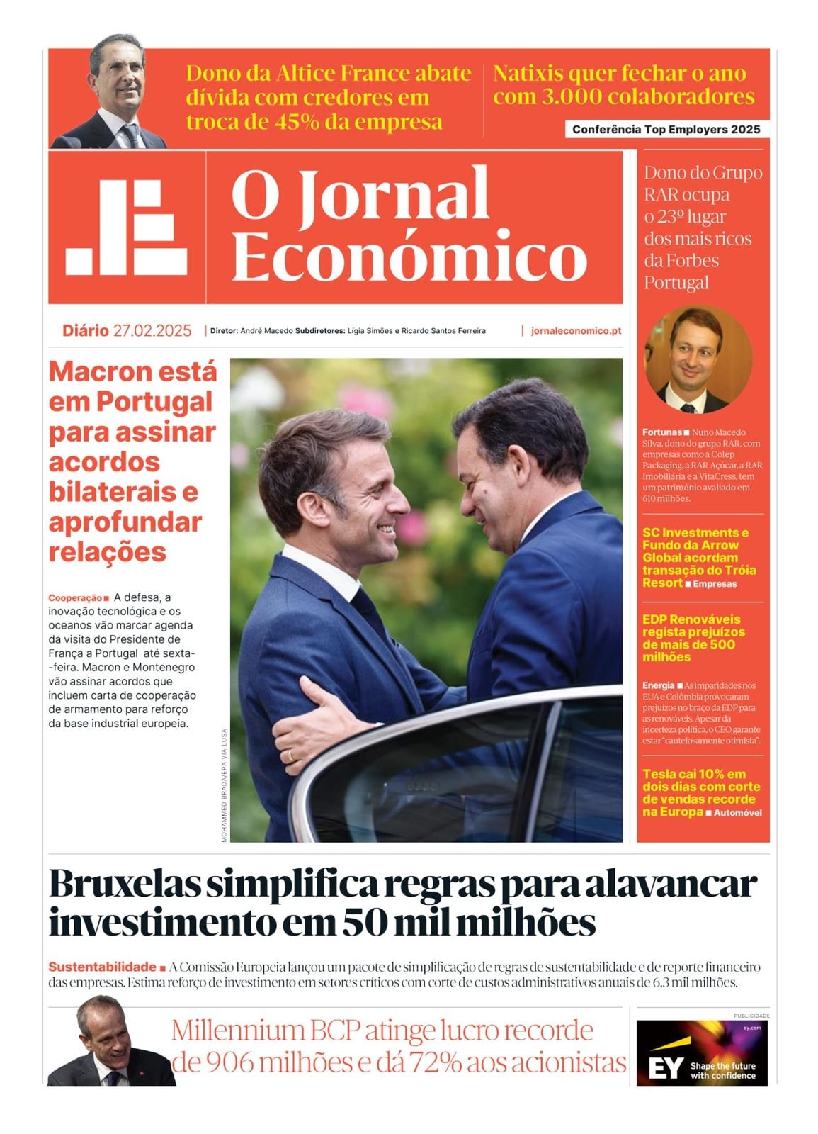 La première page du Jornal Económico du 27 février