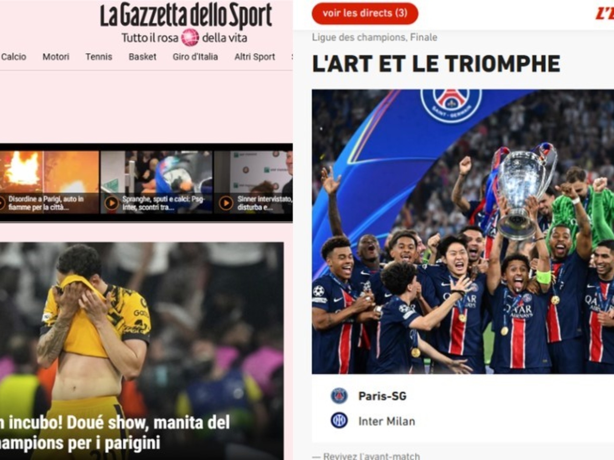 "Arte e triunfo" para o PSG, "humilhação" para a Inter e uma estátua para Luis Enrique: reações internacionais à final da Liga dos Campeões