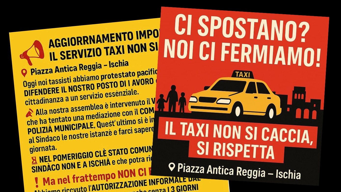 "Are they moving us? We're stopping!" Ischia taxi drivers relaunch their protest.