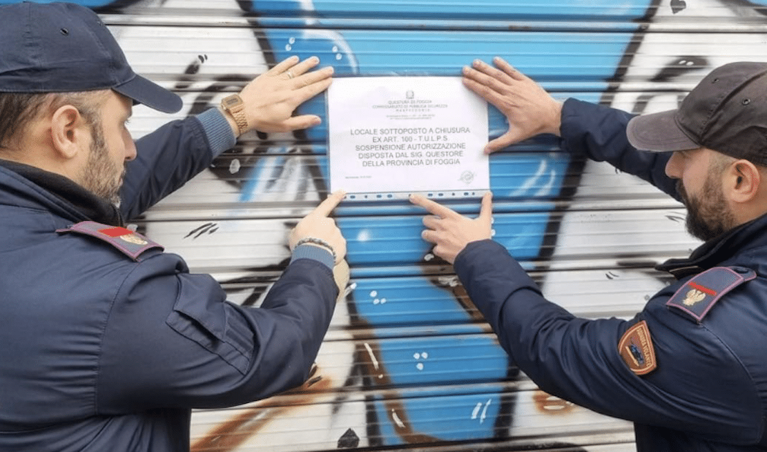 Lucera: Two clubs closed by police: frequent hangouts for drug dealers and criminals.