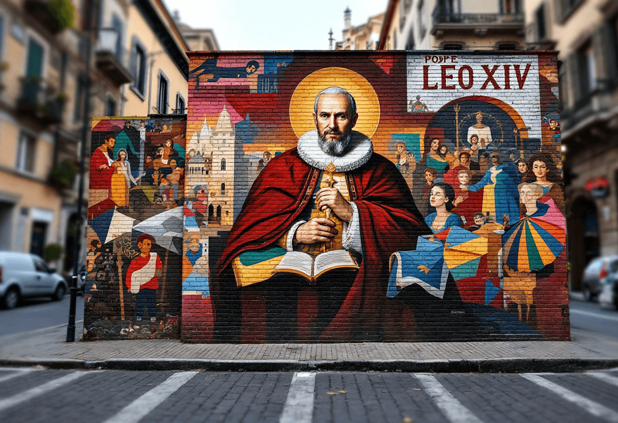 Een muurschildering ter ere van paus Leo XIV in Milaan
