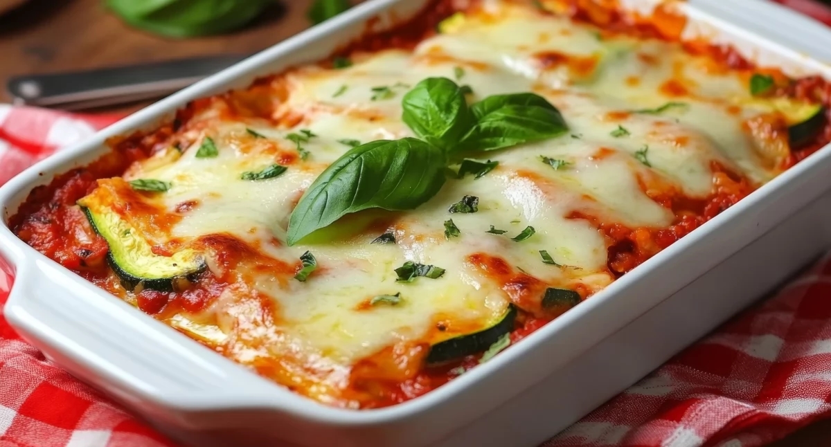 Pasta casserole with zucchini and cheese