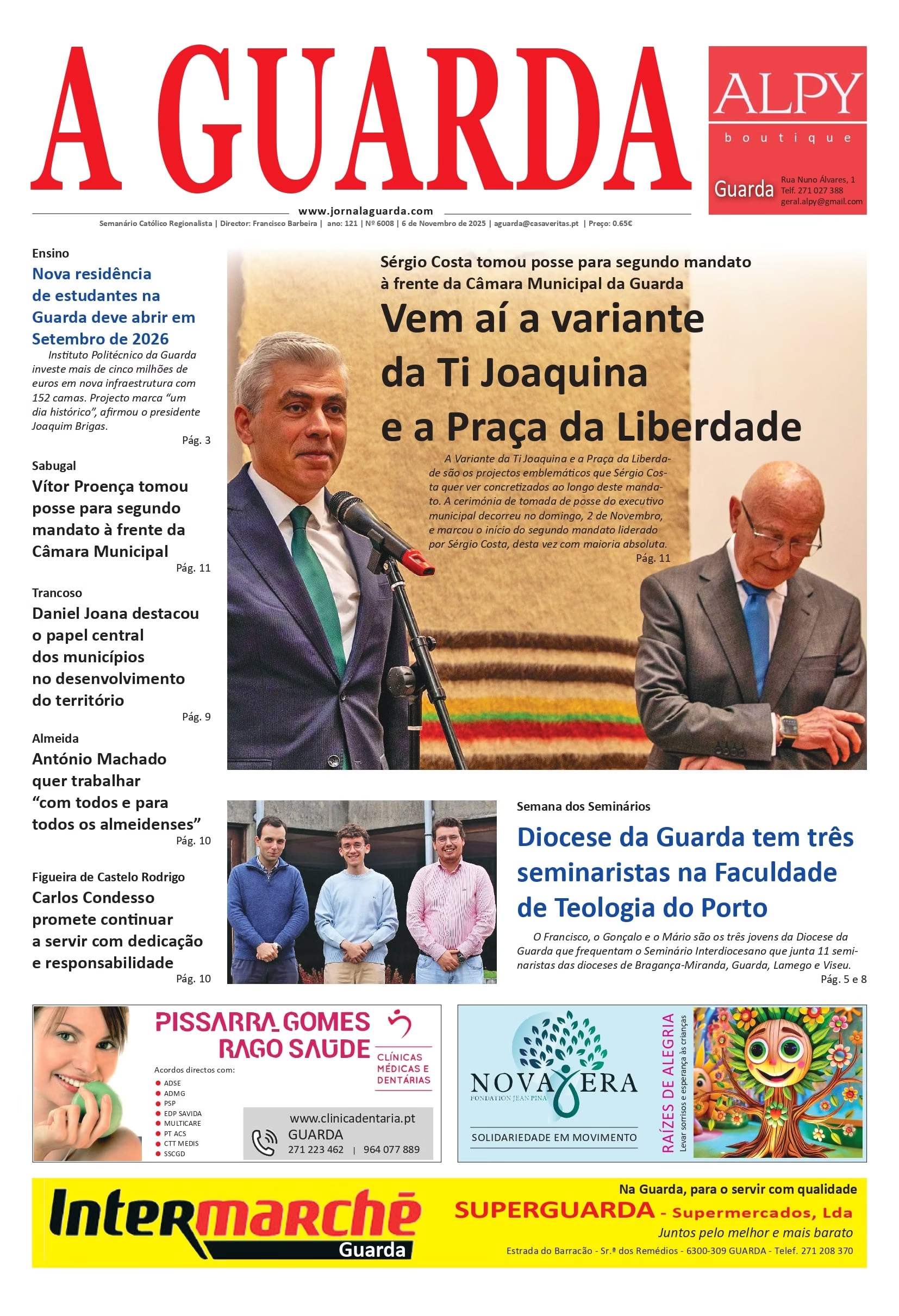 Prima pagina dell'edizione del 6 novembre 2025 del quotidiano A GUARDA